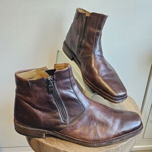 💚Men's Classic Brown Leather Zipper Boots full Length 12" - Callout